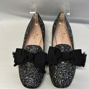 Kate Spade Black Glitter Loafers with Bow